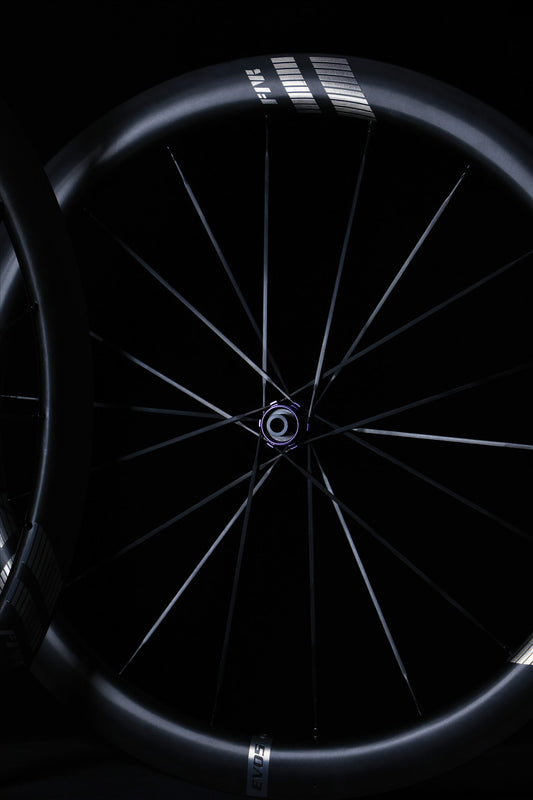 Farsports EVO S5 Purple Hub front wheel, carbon spokes and purple hub