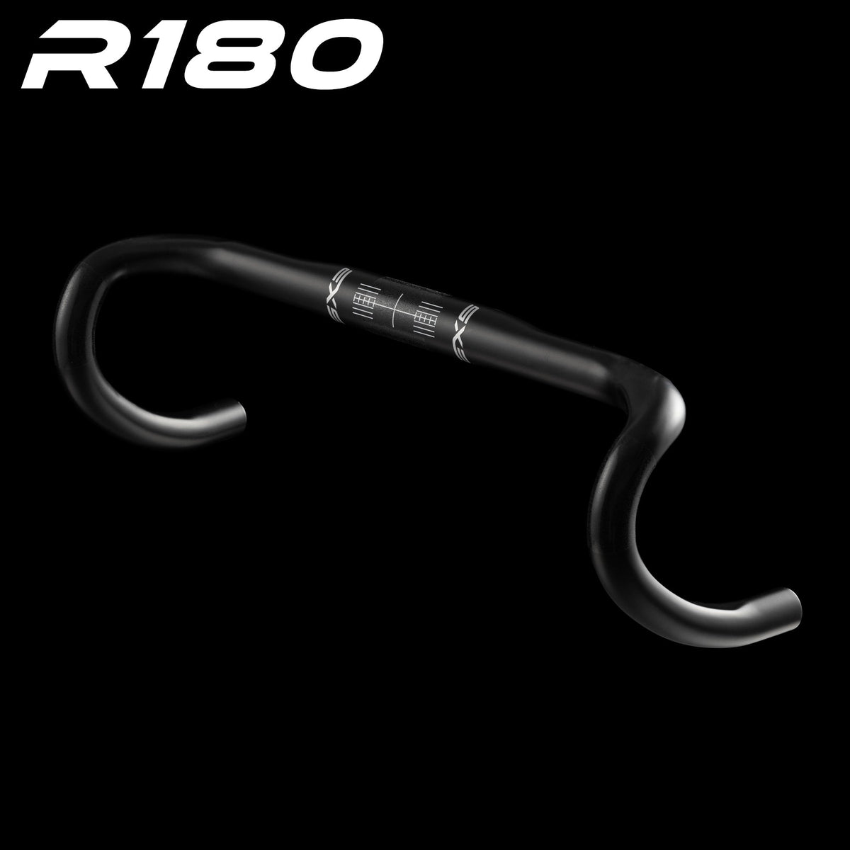EXS R180 handlebar at an angle, silver clamp markings