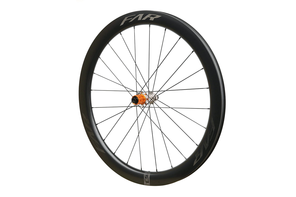Farsports C5 rear wheel, drive side, with orange ratchet freehub body