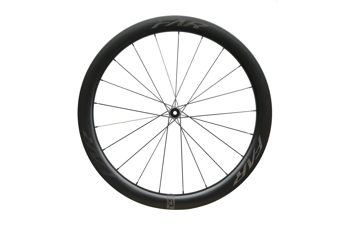 Farsports C5 front wheel, 50 mm rim laced with Alpina Ultralite steel spokes