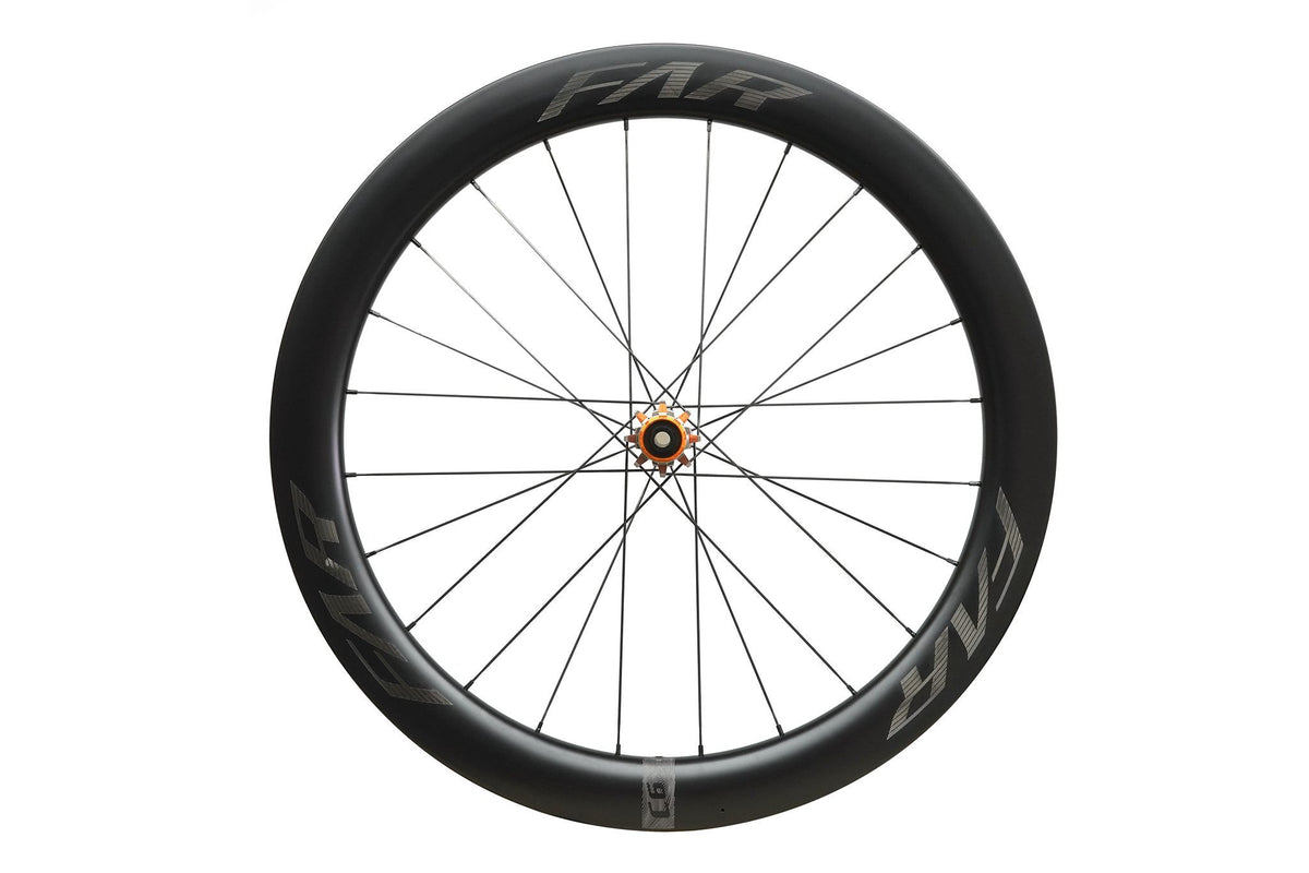 Farsports C6 wheel, three-quarter view with Alpina Ultralite steel spokes