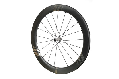Farsports EVO C6 wheel straight on, 58.5 mm rim laced with Alpina Ultralite steel spokes