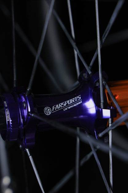 Moyeu arrière Farsports SH01 violet à roulements CeramicSpeed et corps de roue libre orange