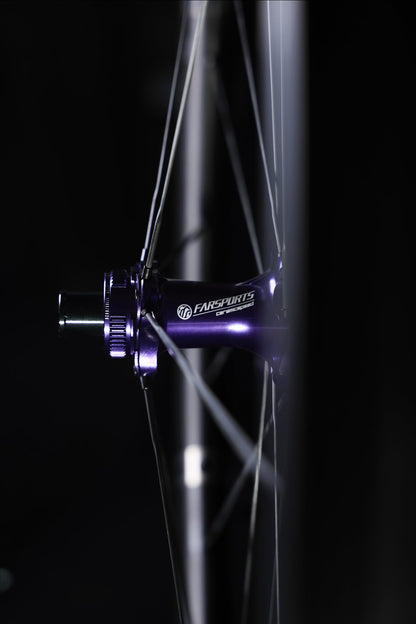Moyeu avant Farsports SH01 violet et fixation Center Lock