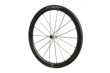 Farsports S5 front wheel at an angle, showing the 50 mm rim profile