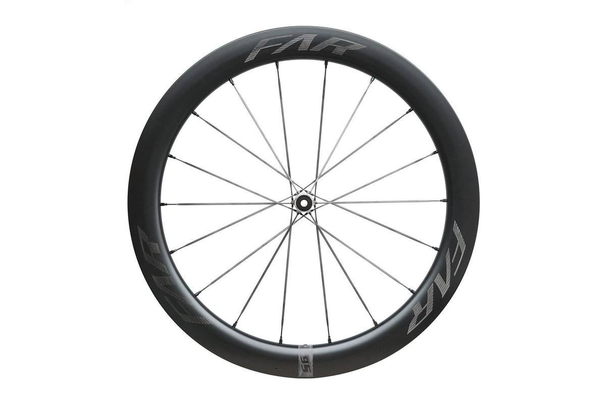 Roue Farsports S6 de trois quarts, montrant le profil de jante 58 mm